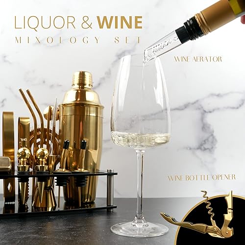 Miniatura 10 de Mixology - Kit de camarero  Juego de coctelera de metal de 24 piezas con soporte  Accesorios esenciales de bar para el hogar, coctelera de Martini,