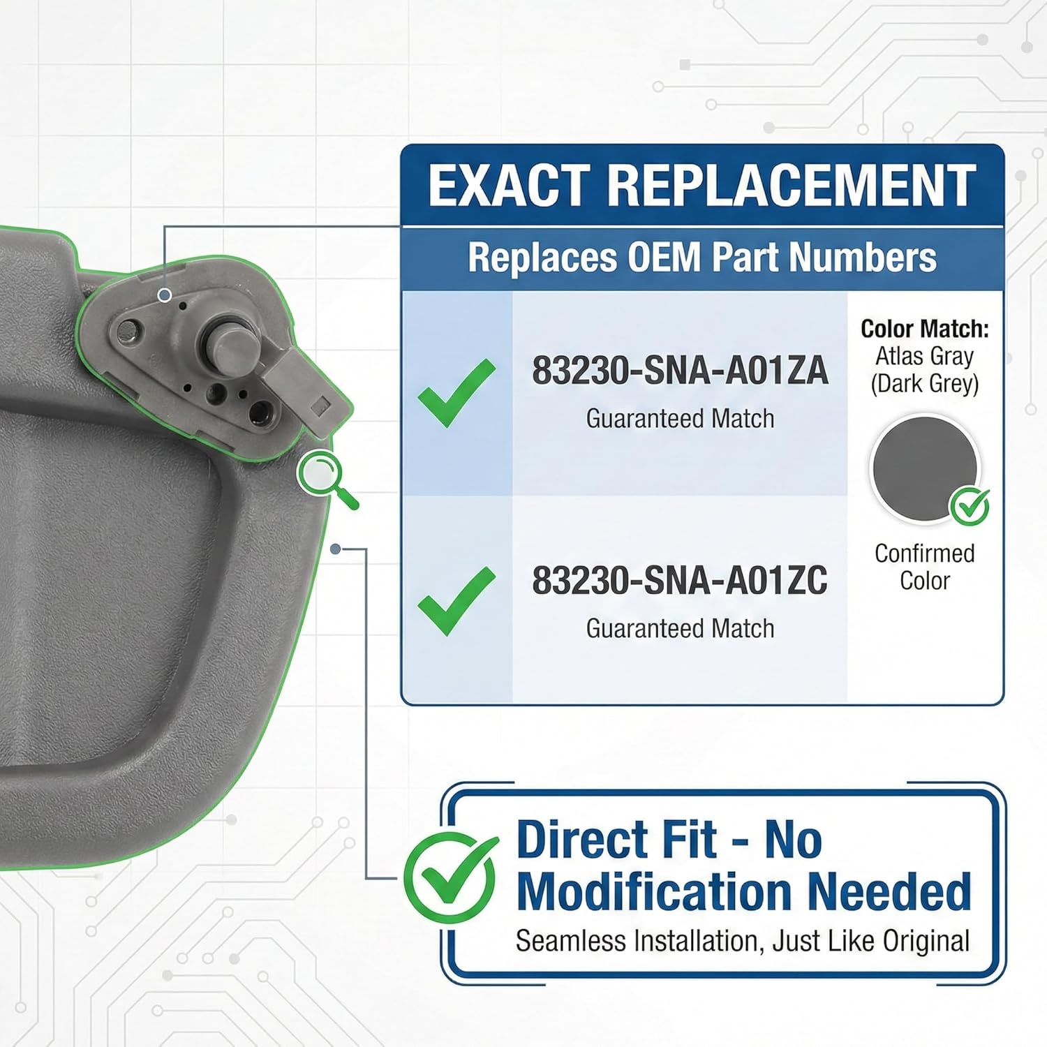 Sun Visor Right Passenger Side Compatible with Honda Civic 2006-2011 Atlas Gray Replaces 83230-SNA-A01ZA 83230-SNA-A01ZC - Sunshade with Vanity Mirror Dark Grey