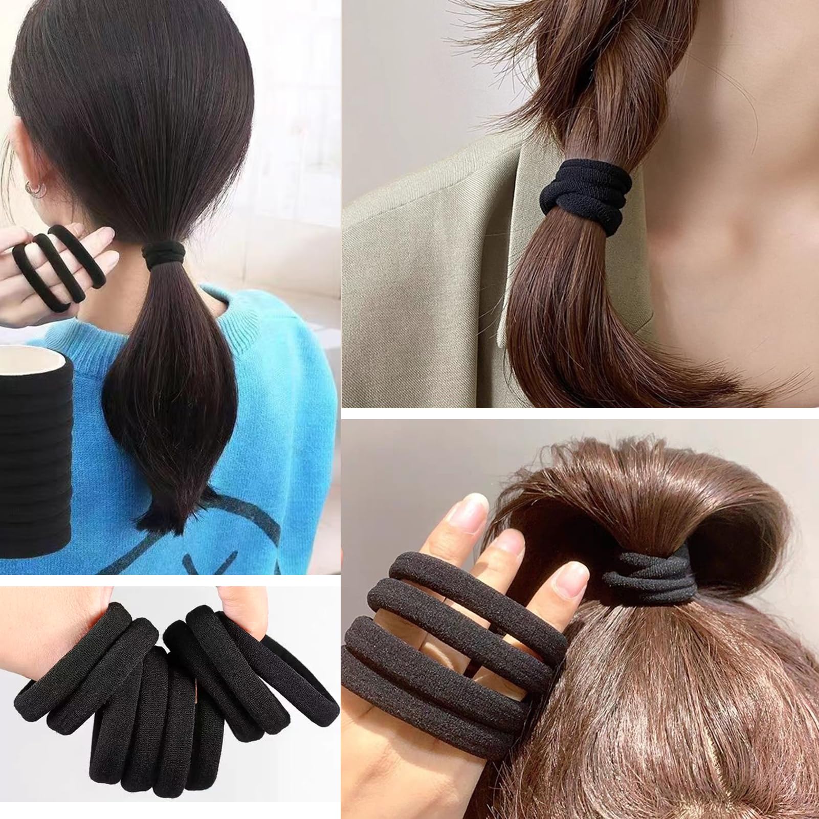 30Pcs Ponytail Holders, Seamless Hair Ties, Stretchy Soft Hairbands Elastic Hair Accessories for Women Girls.(Black) - Image 4