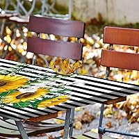 Vista 5 de Tucocoo Mantel impermeable a rayas de girasol, mantel para mesa plegable para mesas de 6 pies, cubierta de plástico con borde elástico para picnic
