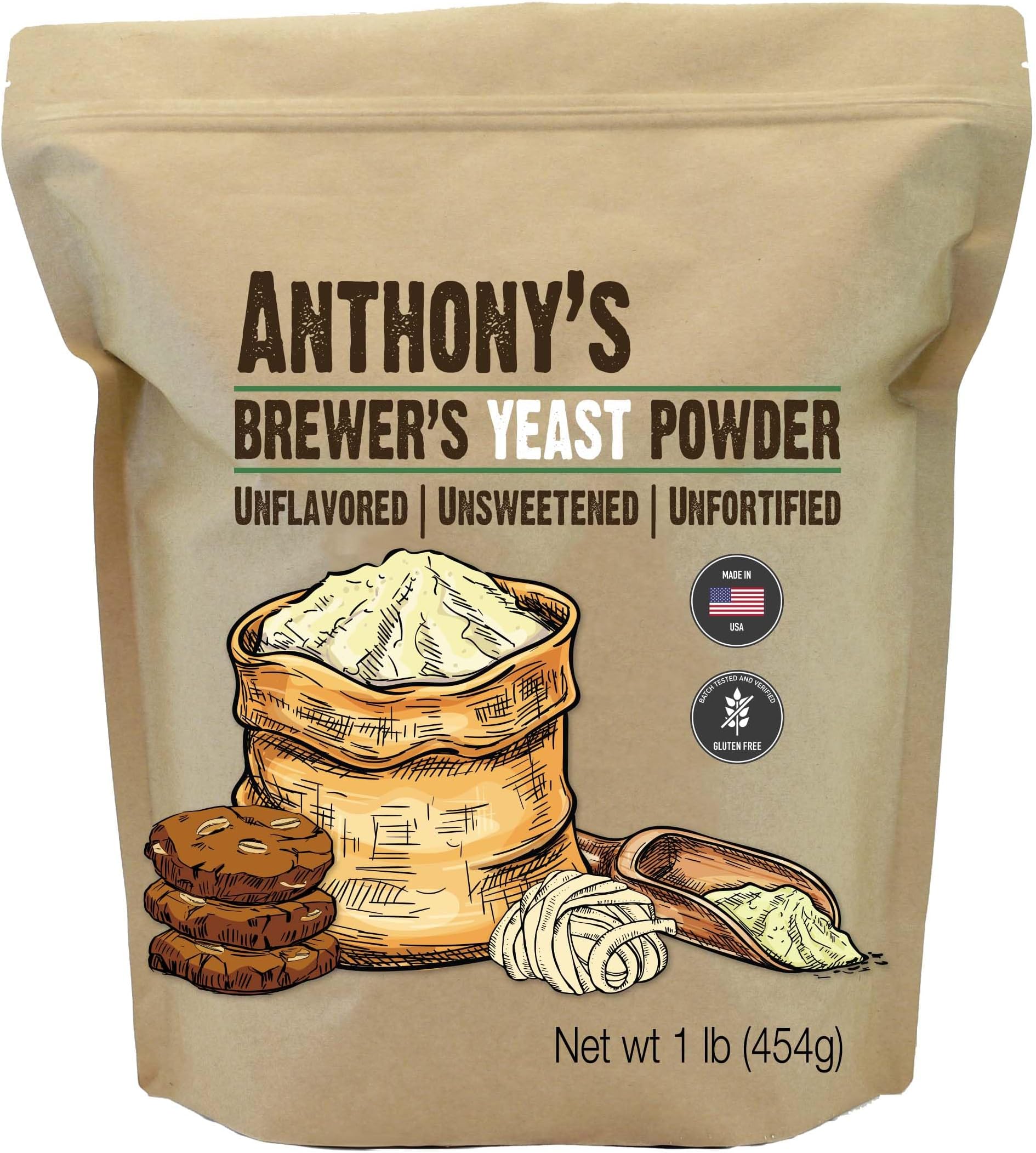 Brewer's Yeast, 1 lb, Made in USA, Gluten Free, For Lactation Support, Unflavored, Unsweetened