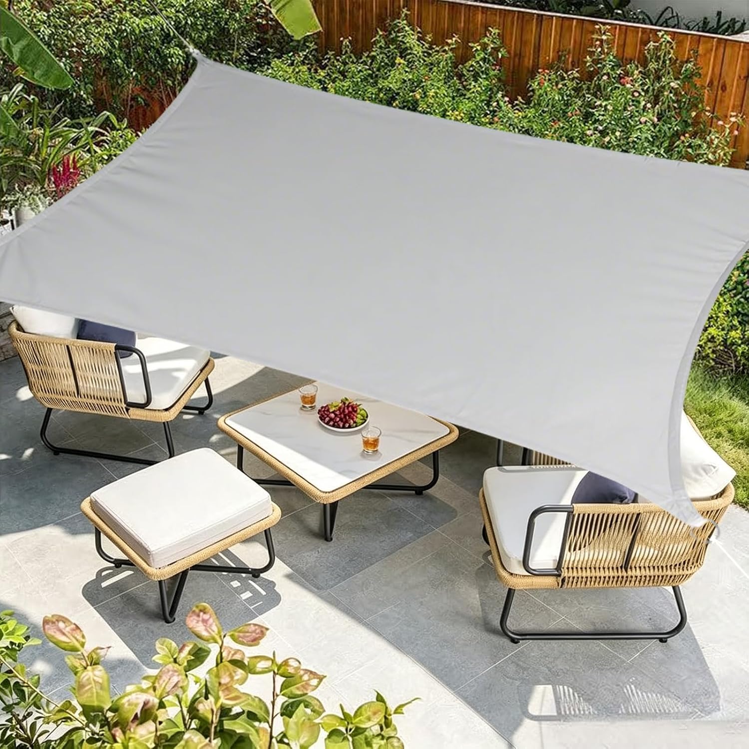Sonnensegel 2x2m Rechteckig, Premium 420D Oxford Stoff UV-Schutz Sonnenschutzdach, wasserdicht, reißfest, witterungsbeständig für Garten Balkon und Terrasse, inkl Befestigungsseile, Grau