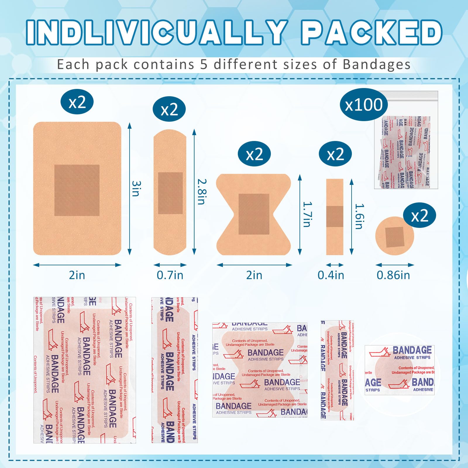 Geiserailie Kit igienico per senzatetto, 1000 pezzi, misure assortite, impermeabili, confezione da 100 pezzi, confezionate singolarmente, pacchetti per la cura dei senzatetto, forniture per case di