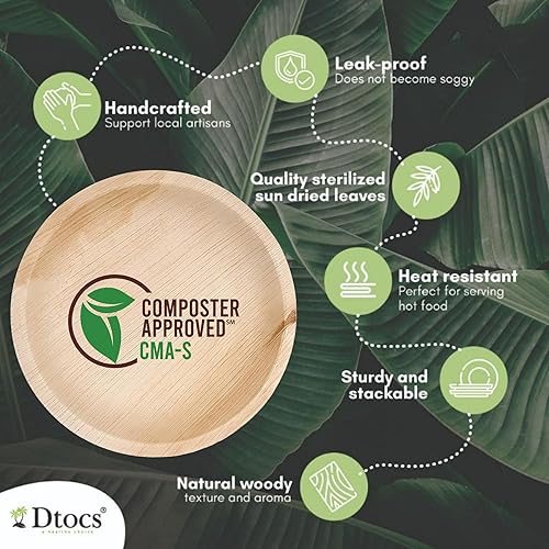 Miniatura 3 de Platos de hoja de palma redondos de 6 pulgadas (50) | Platos de bambú desechables de aspecto compostable para cócteles, aperitivos, postres, mini