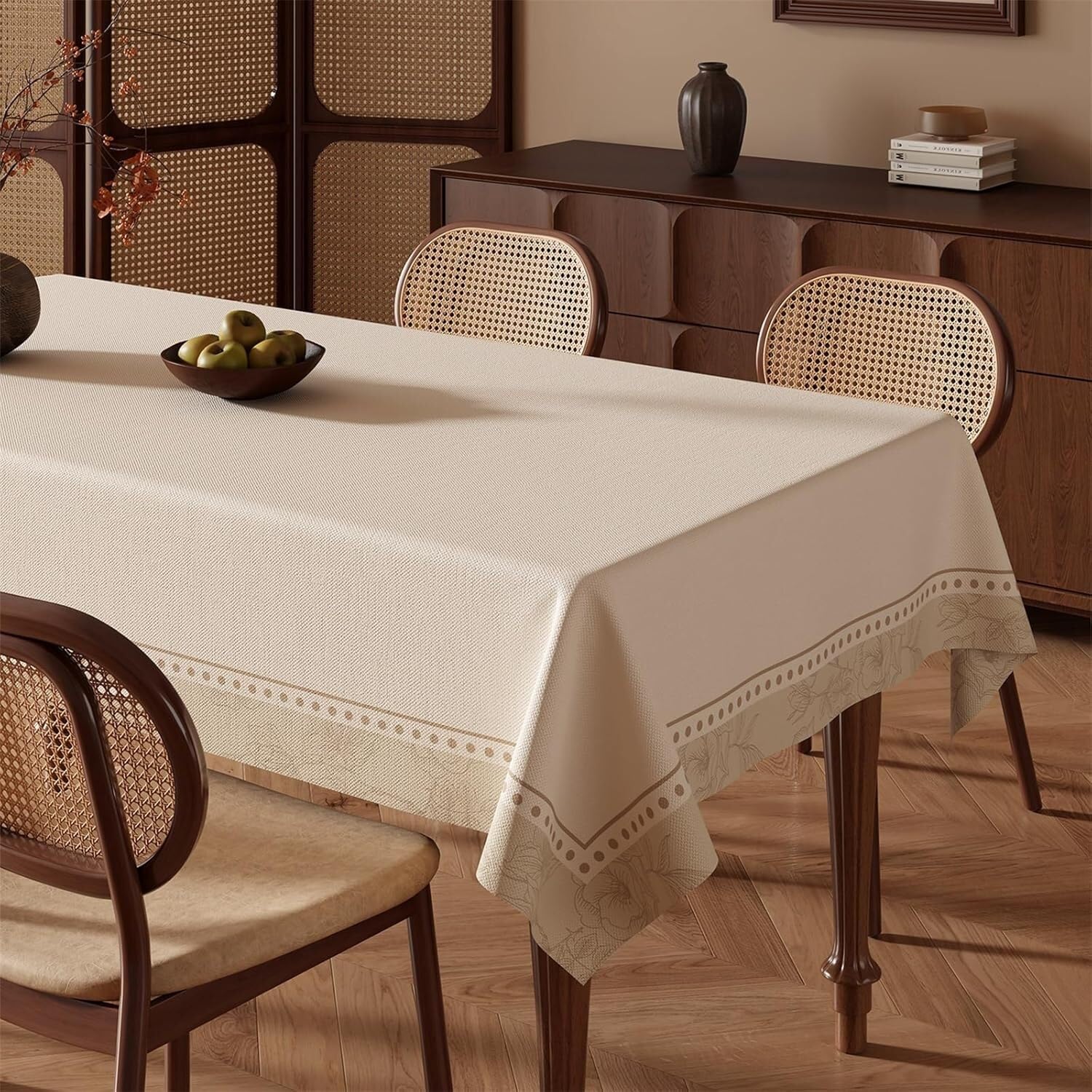 KIJyfgTR Wipe-clean PVC Tablecloths Featuring Minimalist Geometric And Floral Patterns(Beige,140x260cm)