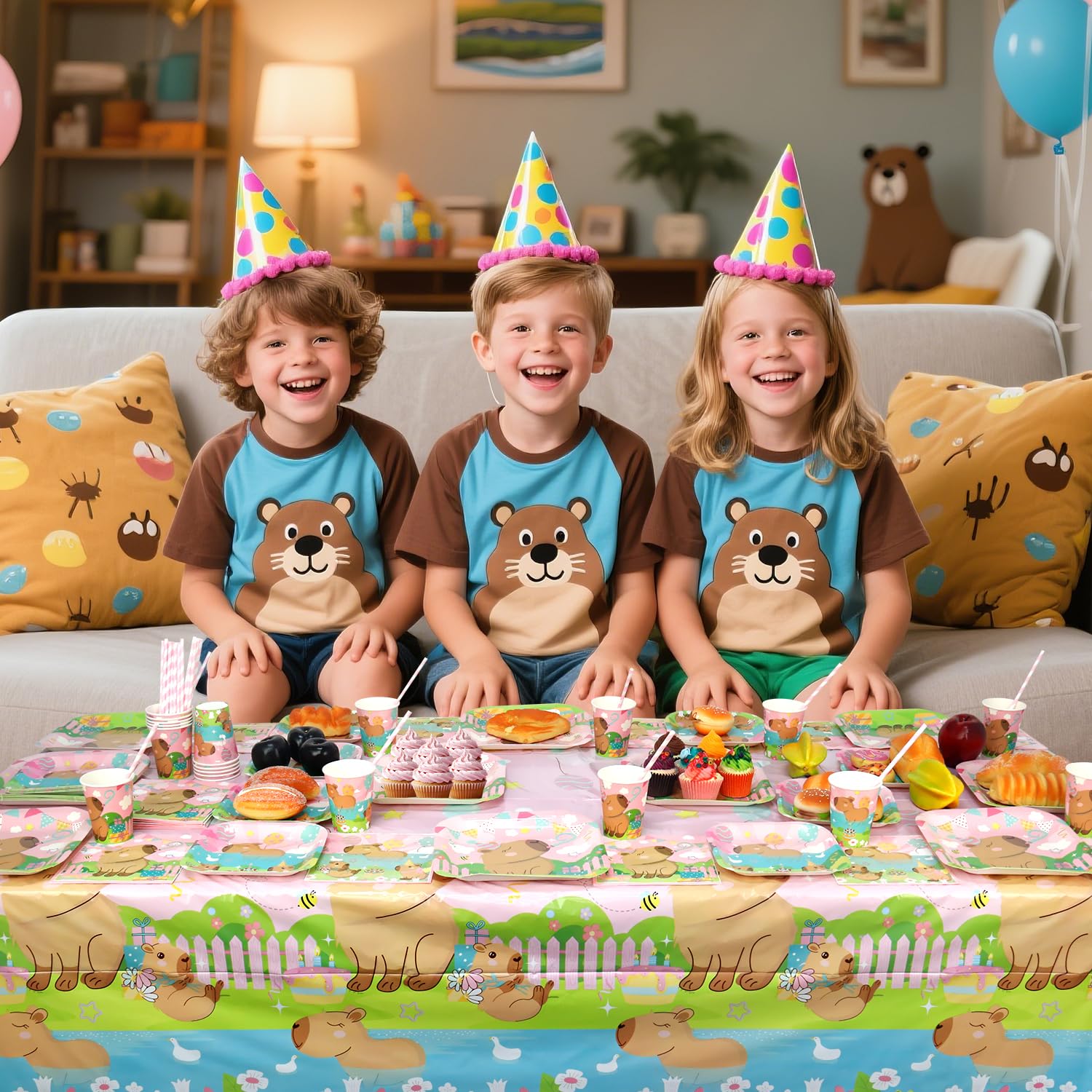 Rosa Capybara Party Decoration - Capybara Compleanno Party Stoviglie Accessori include piatti, tazze, tovaglioli, tovaglie, cannucce - per 20 persone