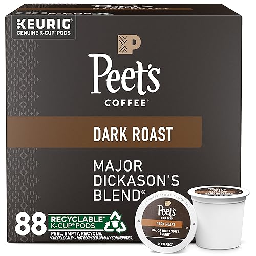 Miniatura 1 de Peet's Coffee, Cápsulas K-Cup Dark Roast para cafeteras Keurig - Major Dickason's Blend de 88 unidades (4 cajas de 22 cápsulas K-Cup)