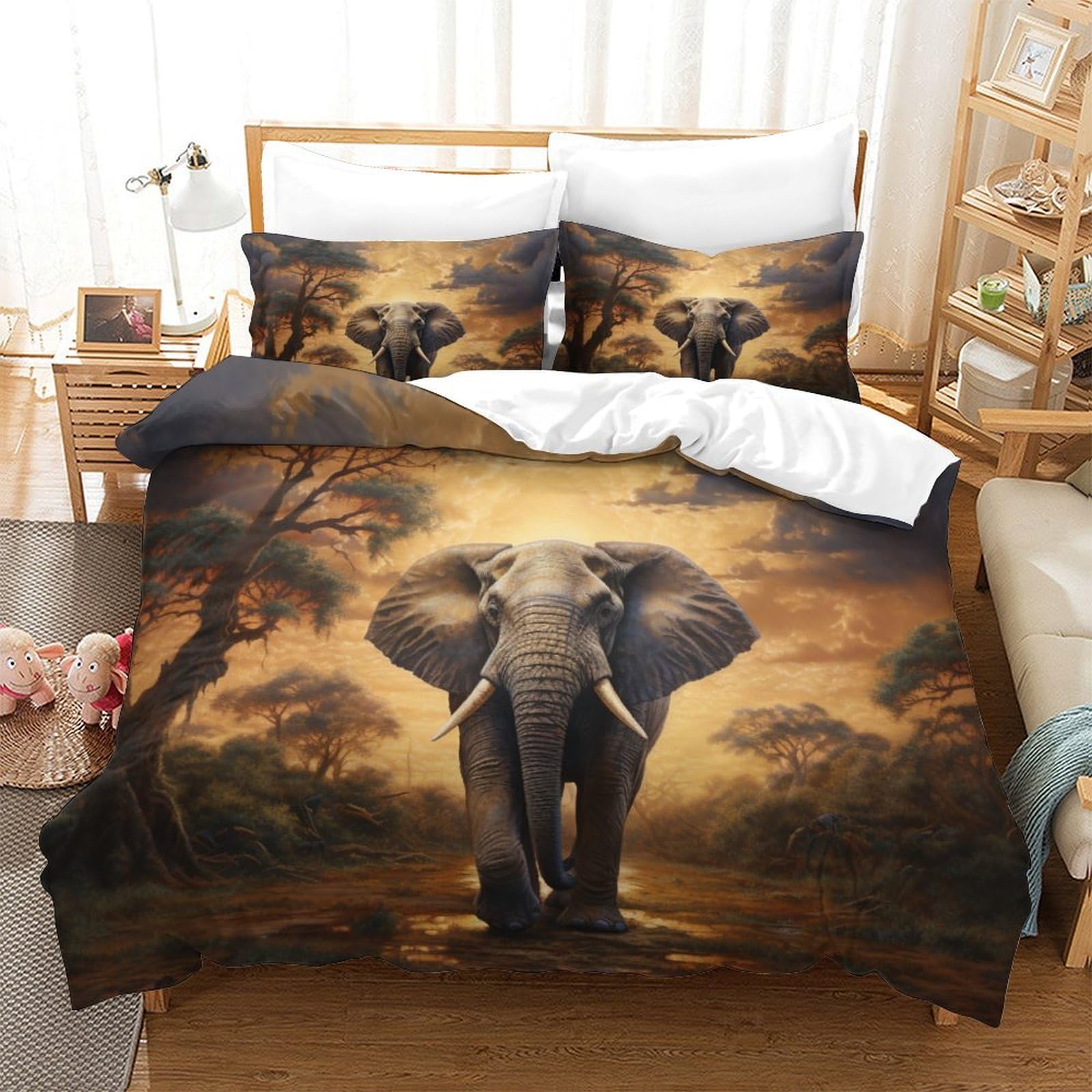 Housse de couette éléphant en microfibre super king 260x220 cm avec taies