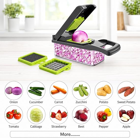 13 Parça Sebze Doğrayıcı, Ultra Keskin Paslanmaz Çelik Bıçaklar, Geniş Hazneli, Salata Yapıcı, Düz, Küp Spiral Çoklu Şekillerde Kesme, Ev Mutfak Restoran İş Yeri İçin Kullanıma Uygun Sebze Kesici