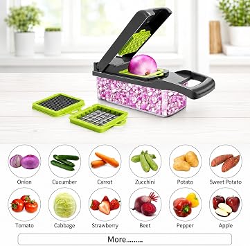 13 Parça Sebze Doğrayıcı, Ultra Keskin Paslanmaz Çelik Bıçaklar, Geniş Hazneli, Salata Yapıcı, Düz, Küp Spiral Çoklu Şekillerde Kesme, Ev Mutfak Restoran İş Yeri İçin Kullanıma Uygun Sebze Kesici