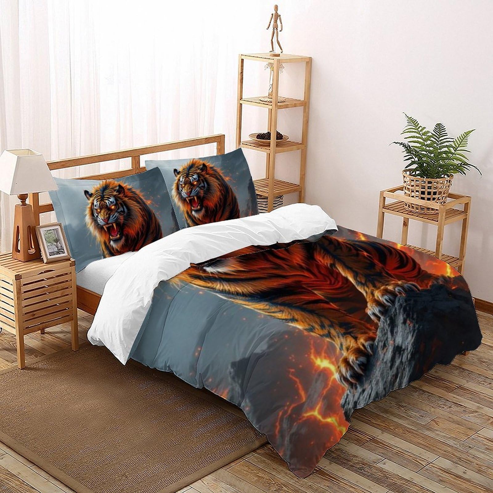 Housse de couette King 220x240 microfibre lit garçon fermeture éclair parure de lit tigre 3D