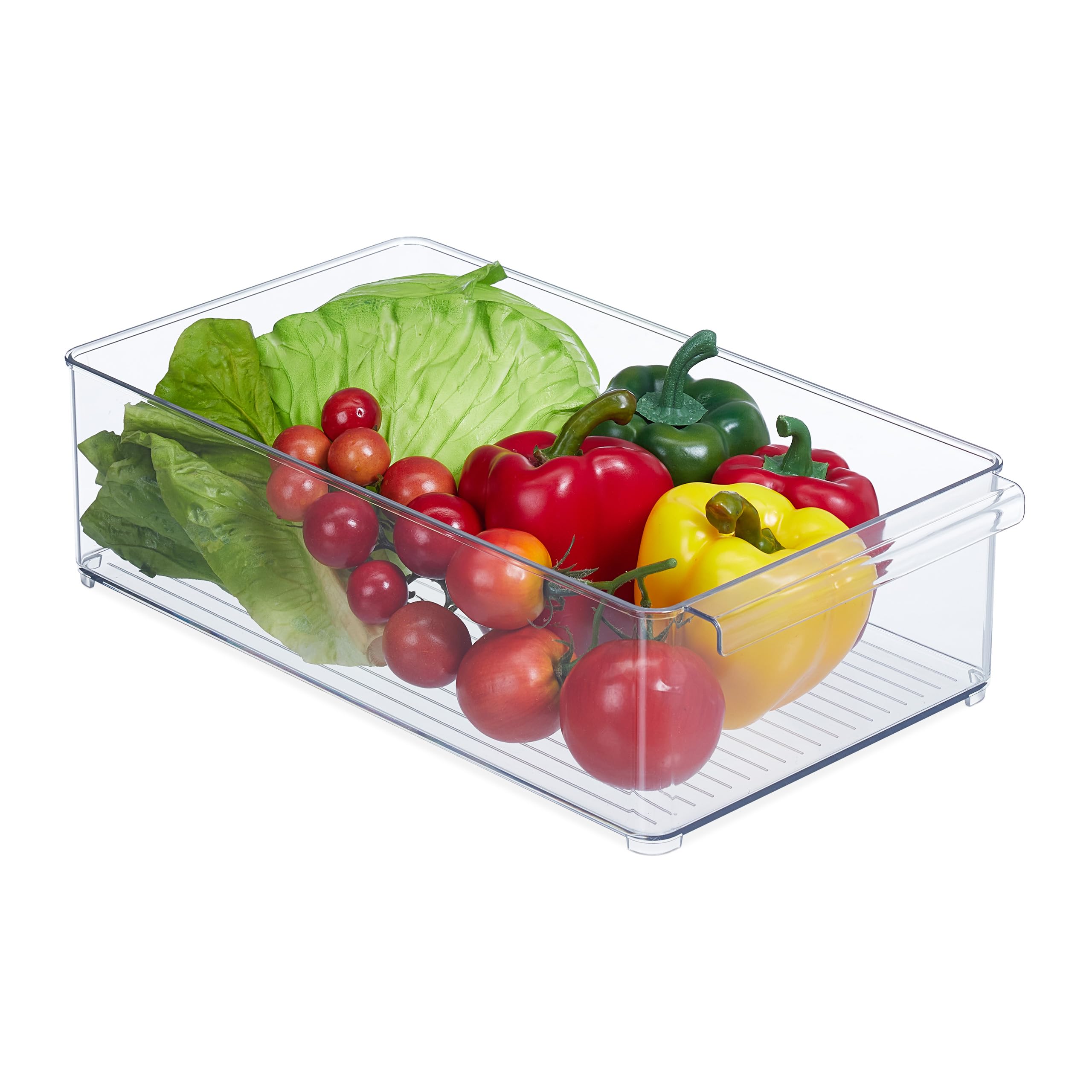 Relaxdays Organizer da Frigorifero, Contenitore da Cucina, Box per Alimenti, 10x20,​5x36,​5 cm, con Manico, Trasparente
