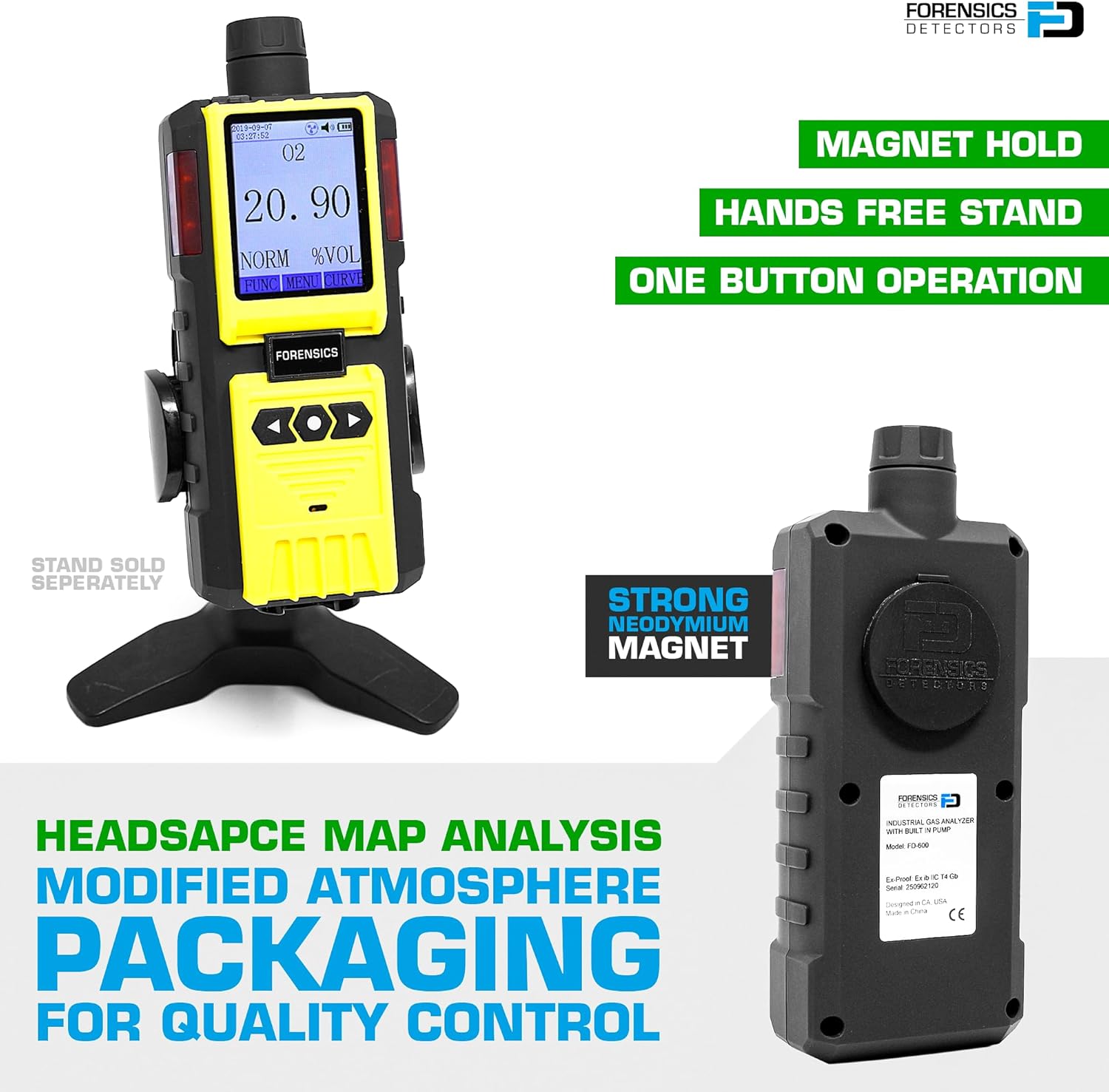 FORENSICS DETECTORS FD Oxygen Analyzer for Headspace Analysis by FORENSICS | 0-30% with 0.01ppm resolution | USB Recharge | Computer Data Logging | USA NIST traceable calibration |