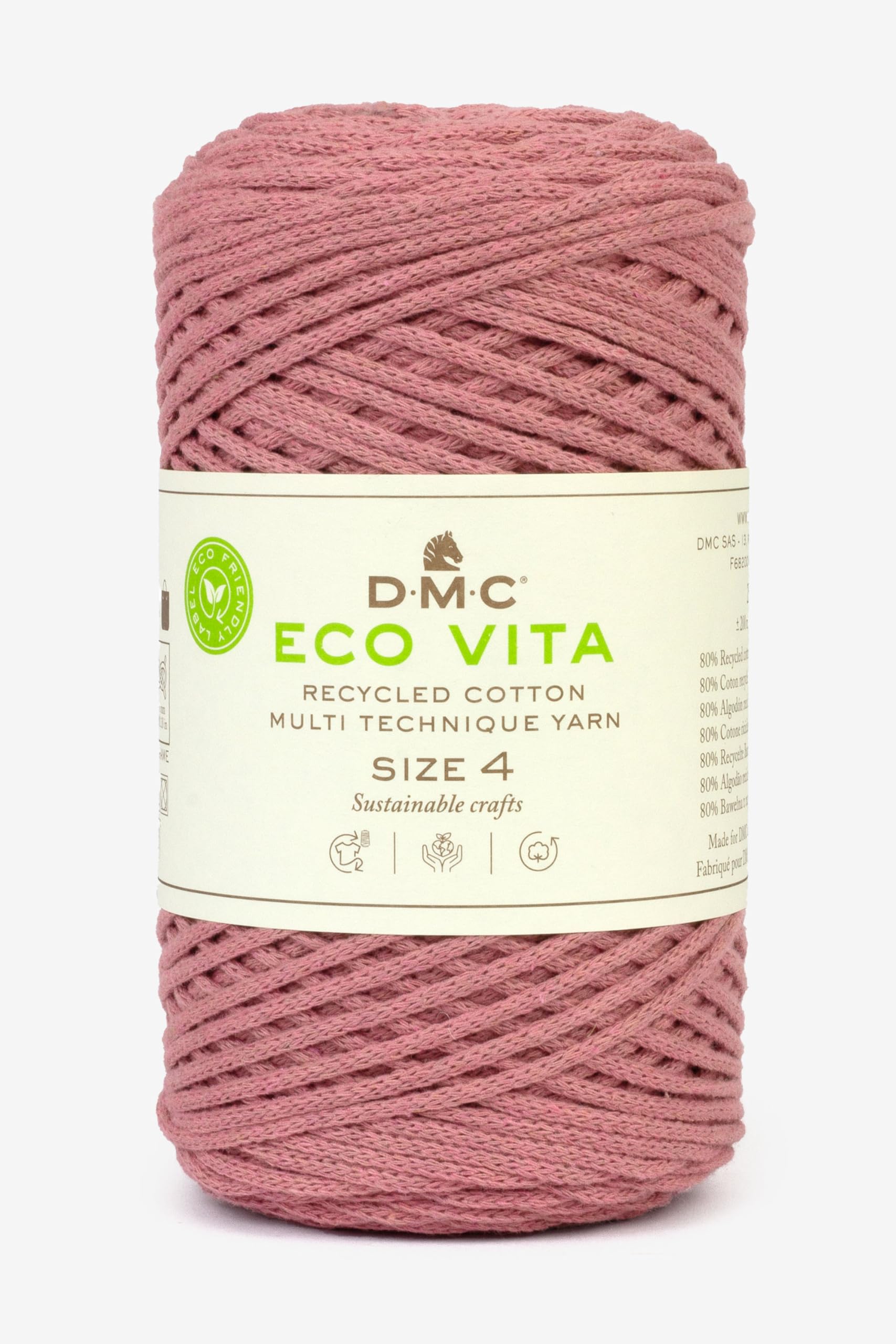 DMC Eco Vita 4, Pink Crochet Knitting Macrame Yarn, 250g
