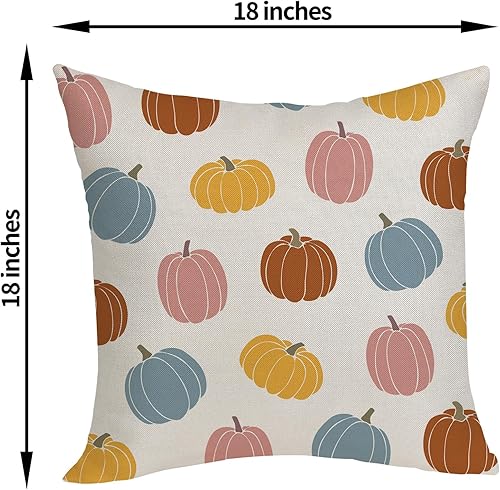 Miniatura 2 de Fundas de almohada de otoño de 18 x 18 pulgadas, paquete de 2 fundas de almohada de calabaza azul, rosa, naranja, amarillo, decoración de otoño,