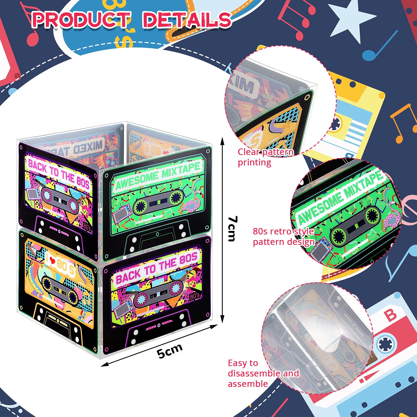Frienda 8 Pcs Cassette Decorations Retro Cassette Tape Decoration 90s 80s Theme Party Centerpieces 4 Styles Plastic Storage Bucket Cube for 90s Theme Party Gifts(18 x 14 x 14 cm)