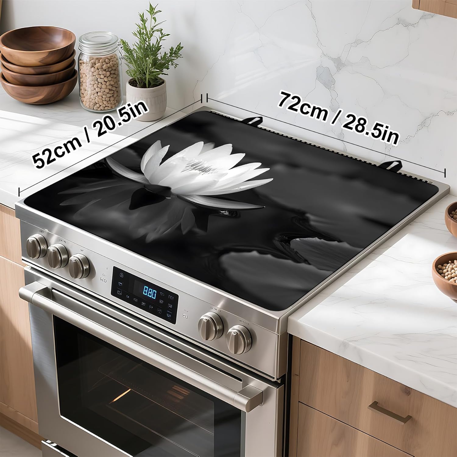 Stove Top Cover Flower Gas Stove Top Cover for Home Decoration Kitchen Pad Non-Stick Washable Cooktop Covers Countertop Protector Keep Stove Clean (White lotus-3, 28L"x20W")