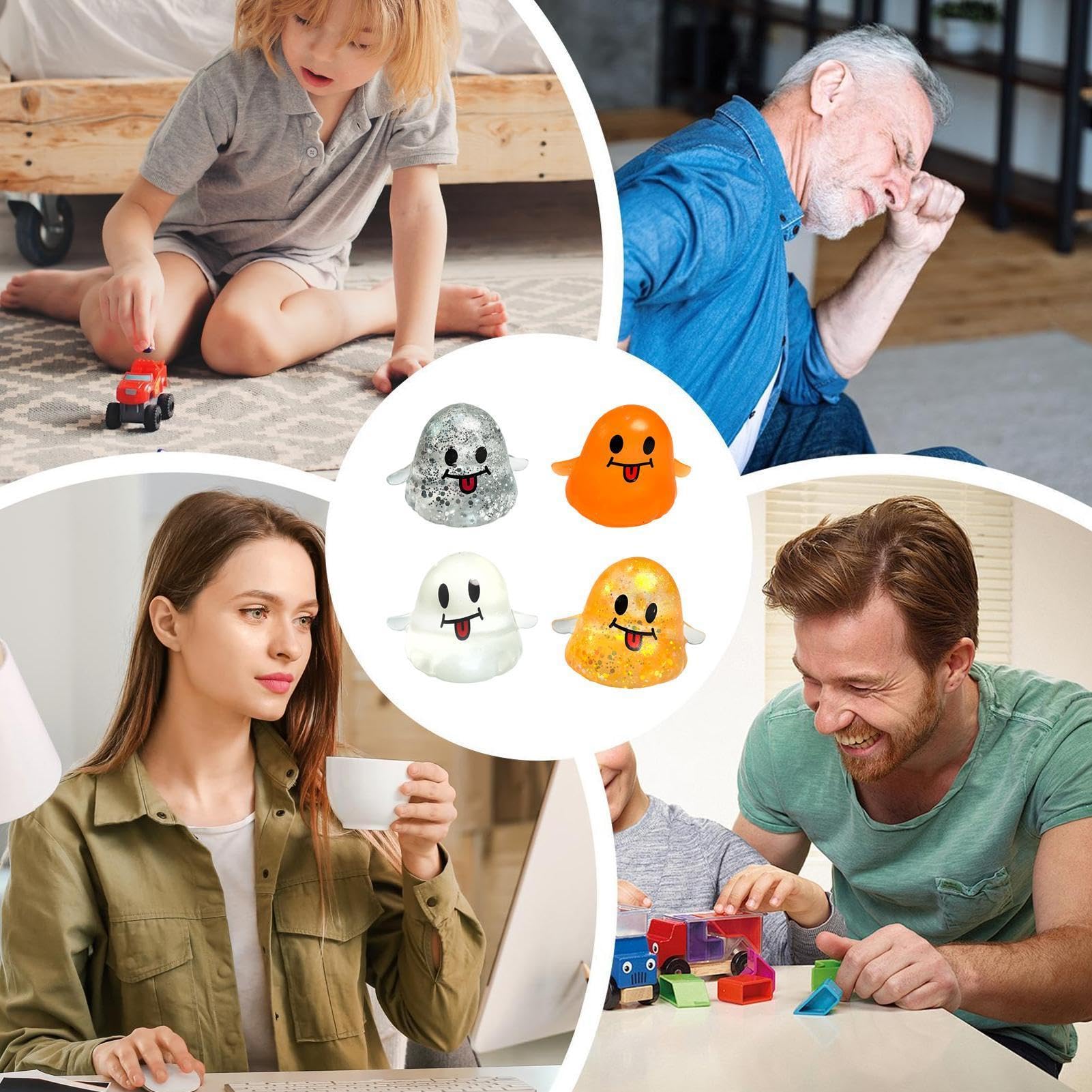 Gniotki Fidget 4-częściowy Zestaw Halloweenowych Piłek Antystresowych Wolno | Dorosłych Sensoryczne Relaksujące Zabawki Fidget dla Mężczyzn Kobiet Chłopców Dziewczynek do Domu Biura Klas