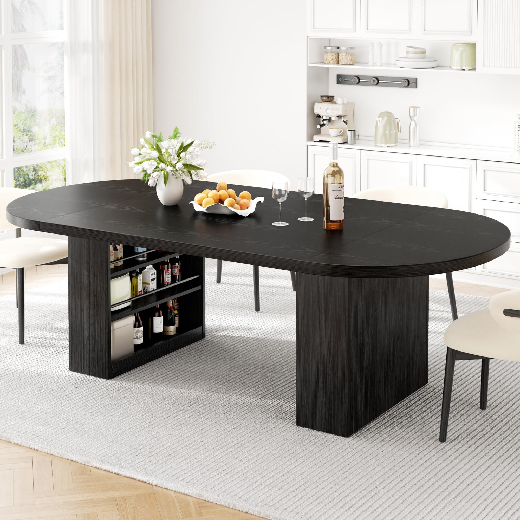 Jocoevol Dining Table 180 x 80 cm Oval, Solid Kitchen Table with Storage Space in Side Cabinets, Dining Room Table for 6-8 People, Robust up to 180 kg for Kitchens and Dining Room, Walnut