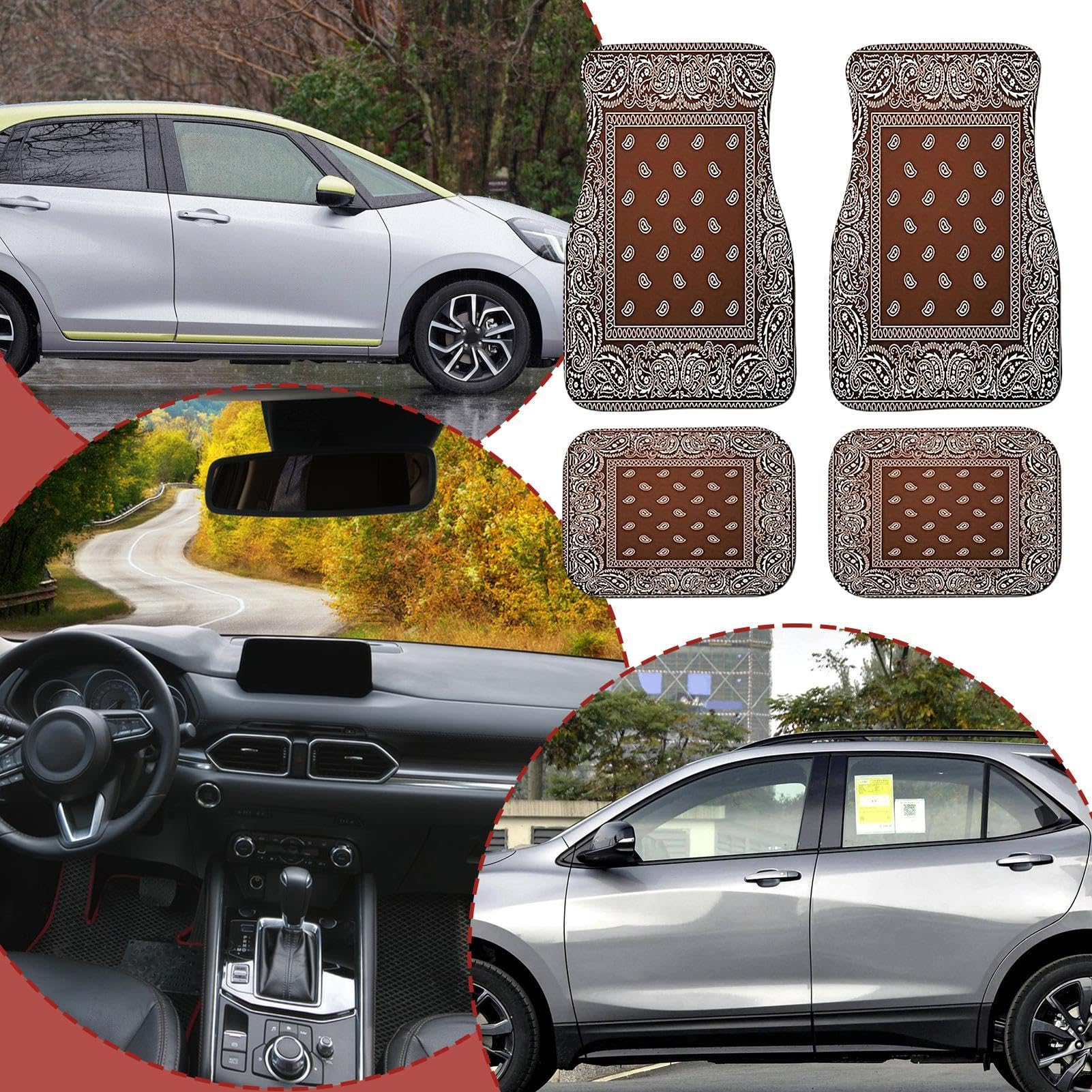 Tapis de voiture bohème, tapis de voiture design rétro, tapis de voiture anti-poussière et antidérapant, accessoires de voiture bohème, tapis de voiture décoratifs, protection contre la neige, la