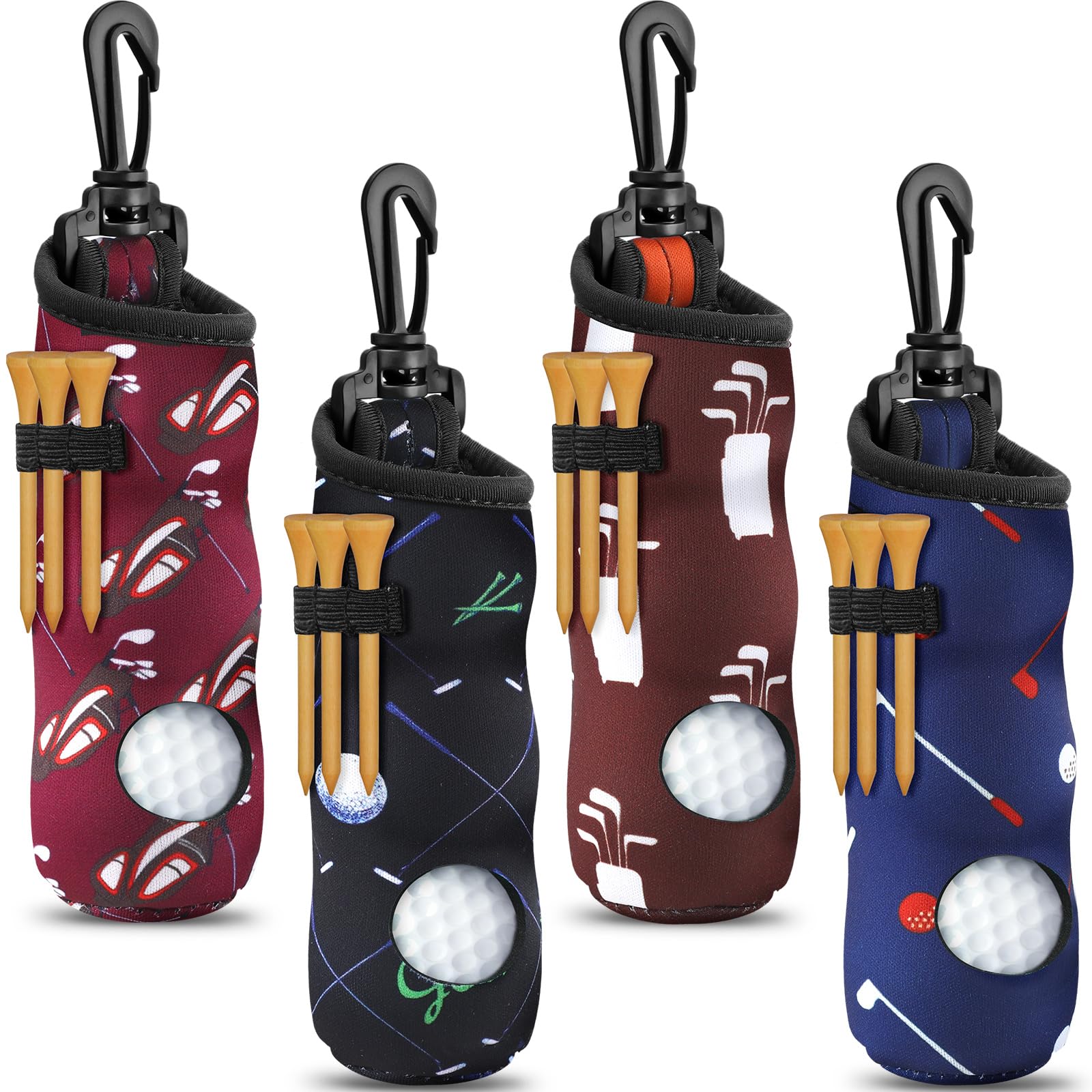 4 Pieces Golf Tee Holder Golf Ball Carry Bag Pouch Ball Holder Keychain Belt Clip Gifts Accessories