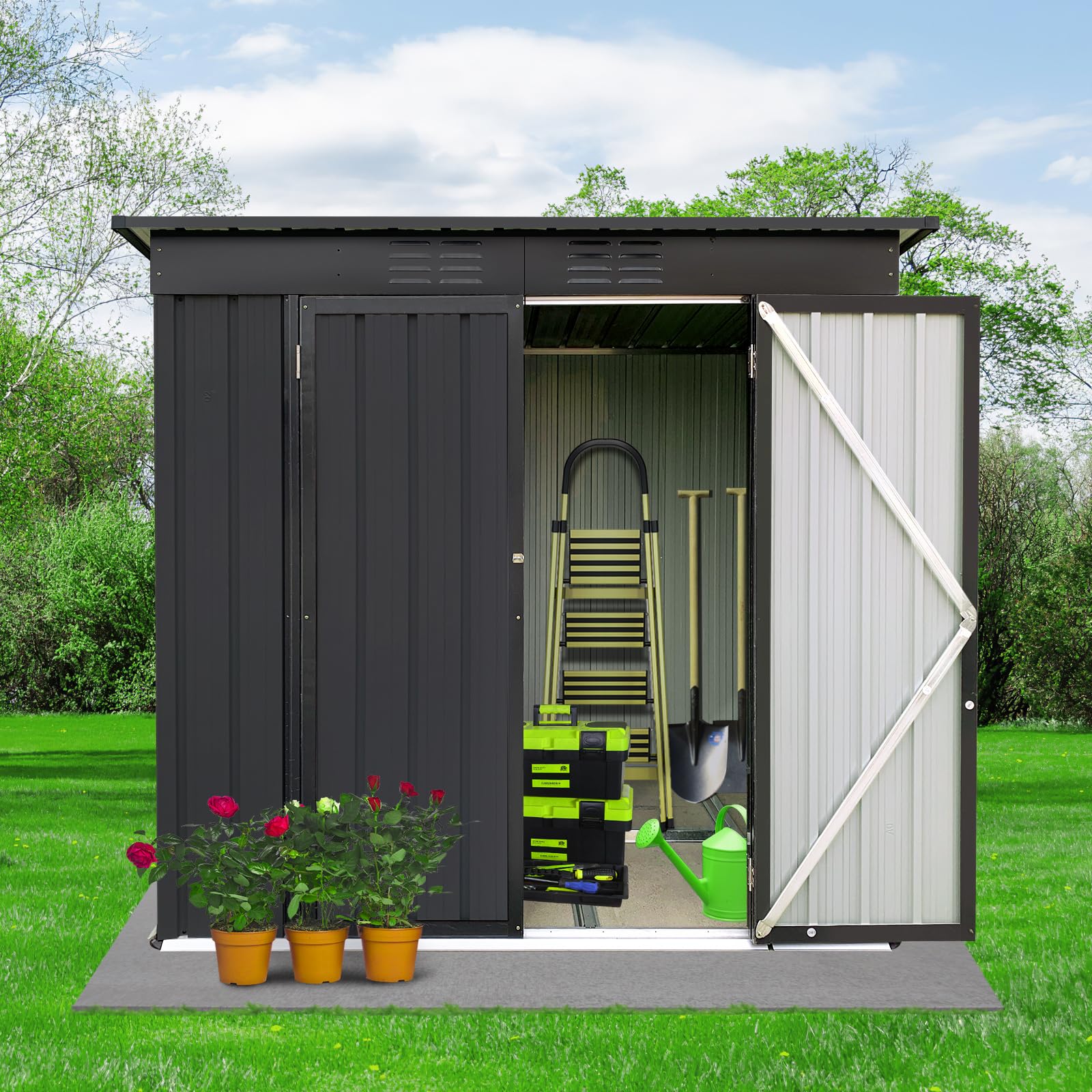 Buy Zevemomo 6 x 4 ft Outdoor Storage Shed, All Weather Metal Shed with