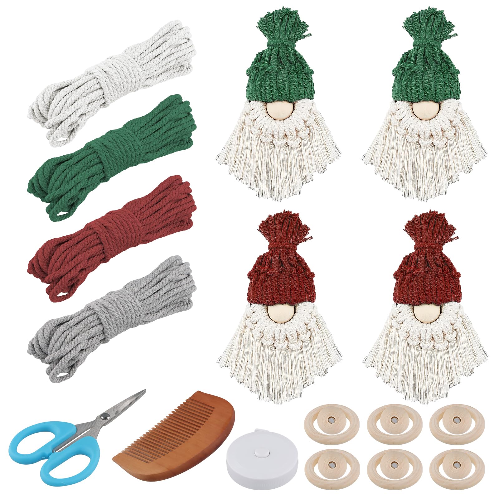 Volumoon Multicolor (Red, Green, Grey, Beige) 6 Set Diy Santa Claus Cord Kit, Macrame Beginner Set With Instruction For Adult Diy Gnomes Santa Claus, Ornaments Macrame Santa Claus For Christmas Tree Hanging,Xmas Gifts For Home Decoration