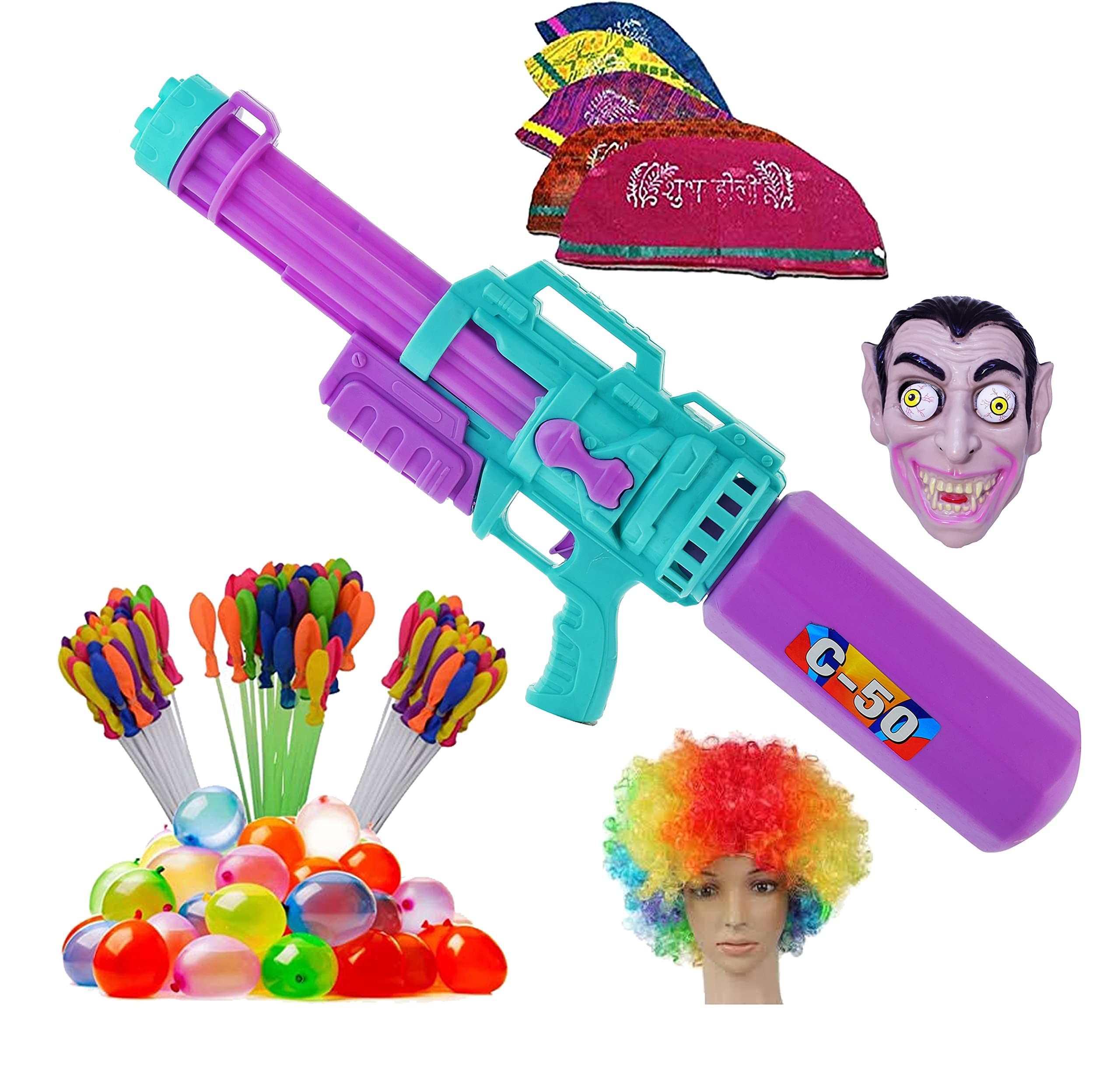 Brown Leaf Pressure Gun Holi Pichkari Water Gun Toy Water Tank Pichkari Toy for Kids Holi & Pool Party Fun (1 Pichkari 3 Magic Balloon 10 Holi Cap 1 Joker Mask 1 Malinga Wig) (B0BVFVSGGR) Amazon Price History, Amazon Price Tracker