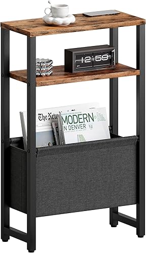 LET503R - Mesa auxiliar estrecha, mesa auxiliar delgada con revistero, mesita de noche para espacios pequeños, sofá de 3 niveles, mesa de noche para
