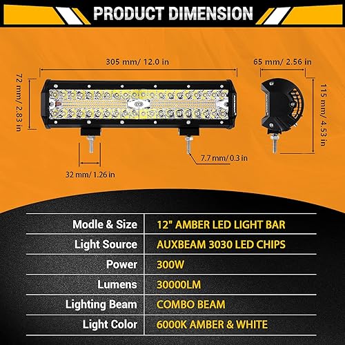 Miniatura 9 de Auxbeam Barra de luz LED recta de 42 pulgadas y 240 W, 6 modos de luz estroboscópica blanca ámbar todoterreno, haz combinado de inundación puntual