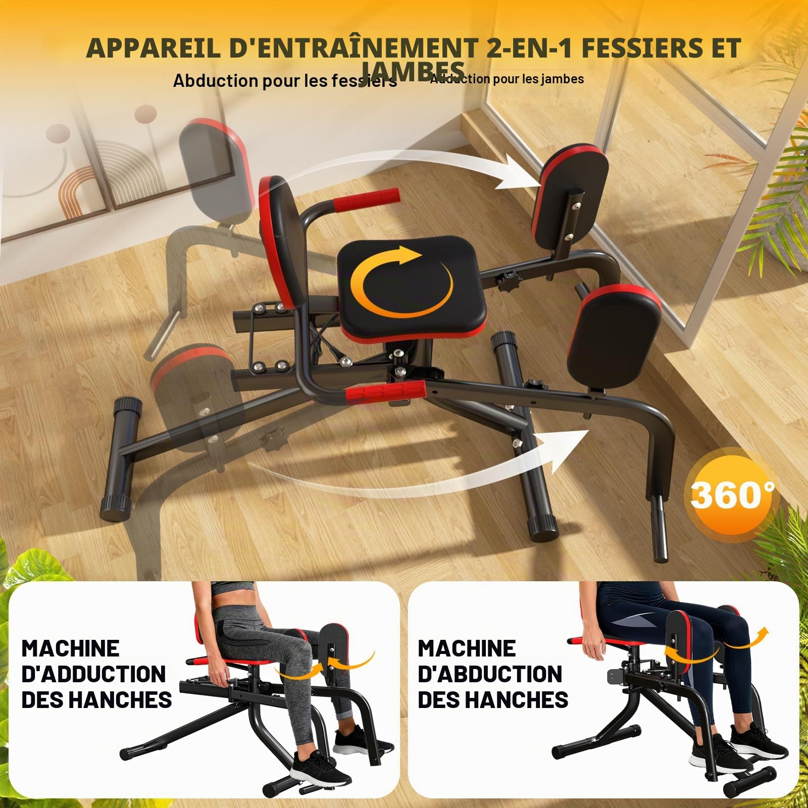 Machine à Abduction pour la Maison, Appareil de Musculation Fessier avec Bandes de Résistance, Compacte pour Sculpturer Les Cuisses et Les Fesses, Résistance Ajustable, pour Femme et Homme