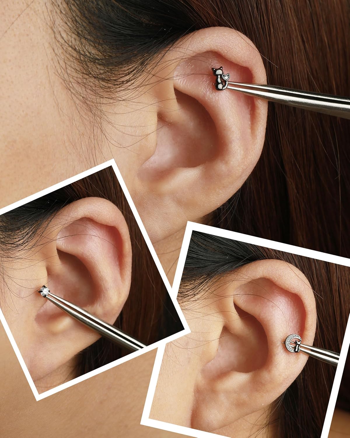 Jewseen 16G Halloween Internally Threaded Tragus Earrings Set Halloween Helix Piercing Jewelry Black Flat Back Earrings Cartilage Lip Nose Stud for Women Men - Image 2