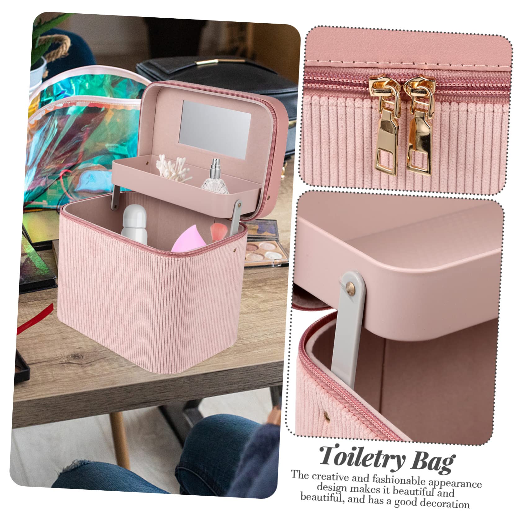 Borsa per Cosmetici in Sintetica Portatile e Doppio Strato con Specchio per Viaggio e Toeletta Contiene Beni di Bellezza e Accessori