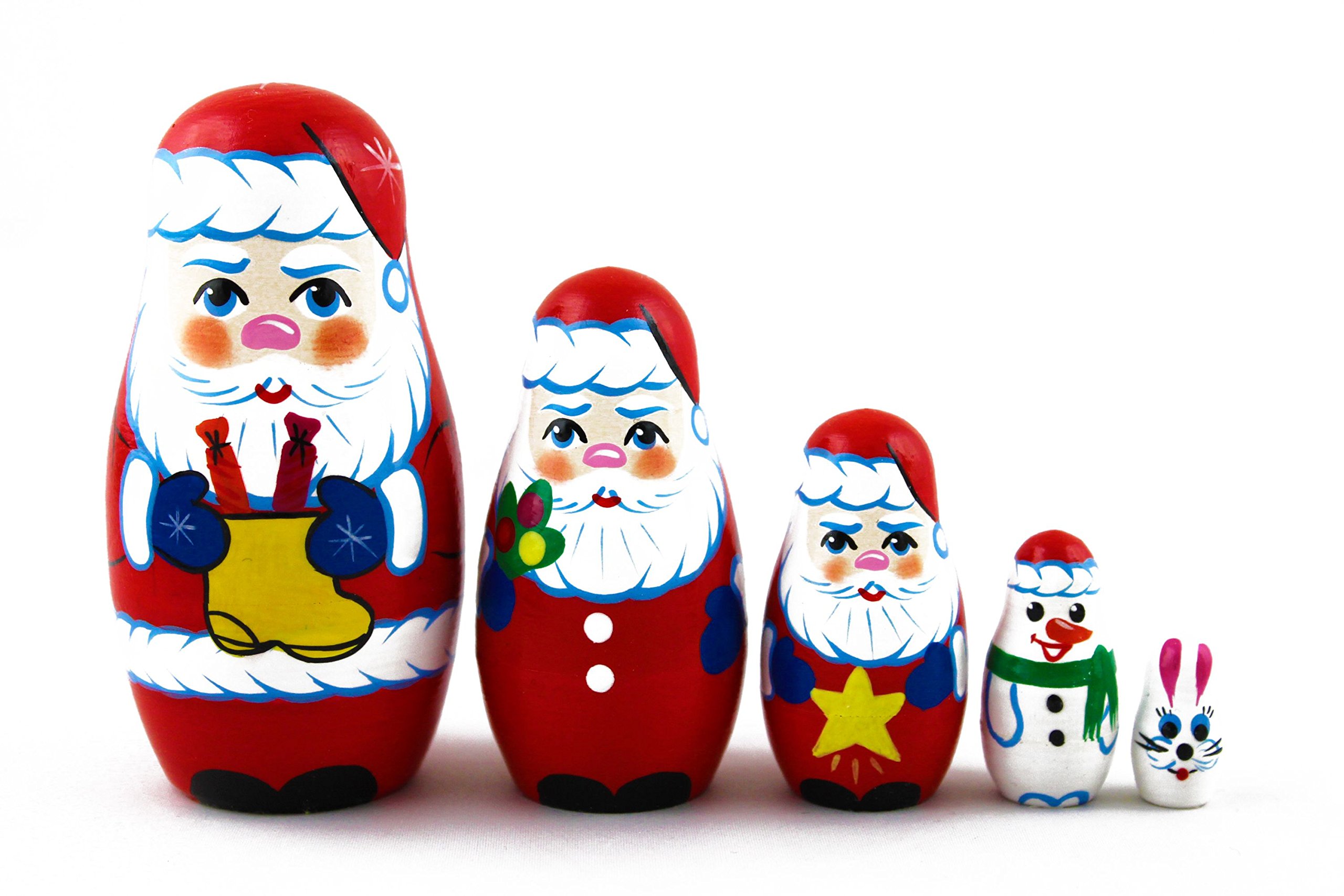 Matryoshka Matreska Babuska Russian Nesting Wooden Doll Merry Santa Claus New Year Babouska Matrioska Stacking 5 Pcs