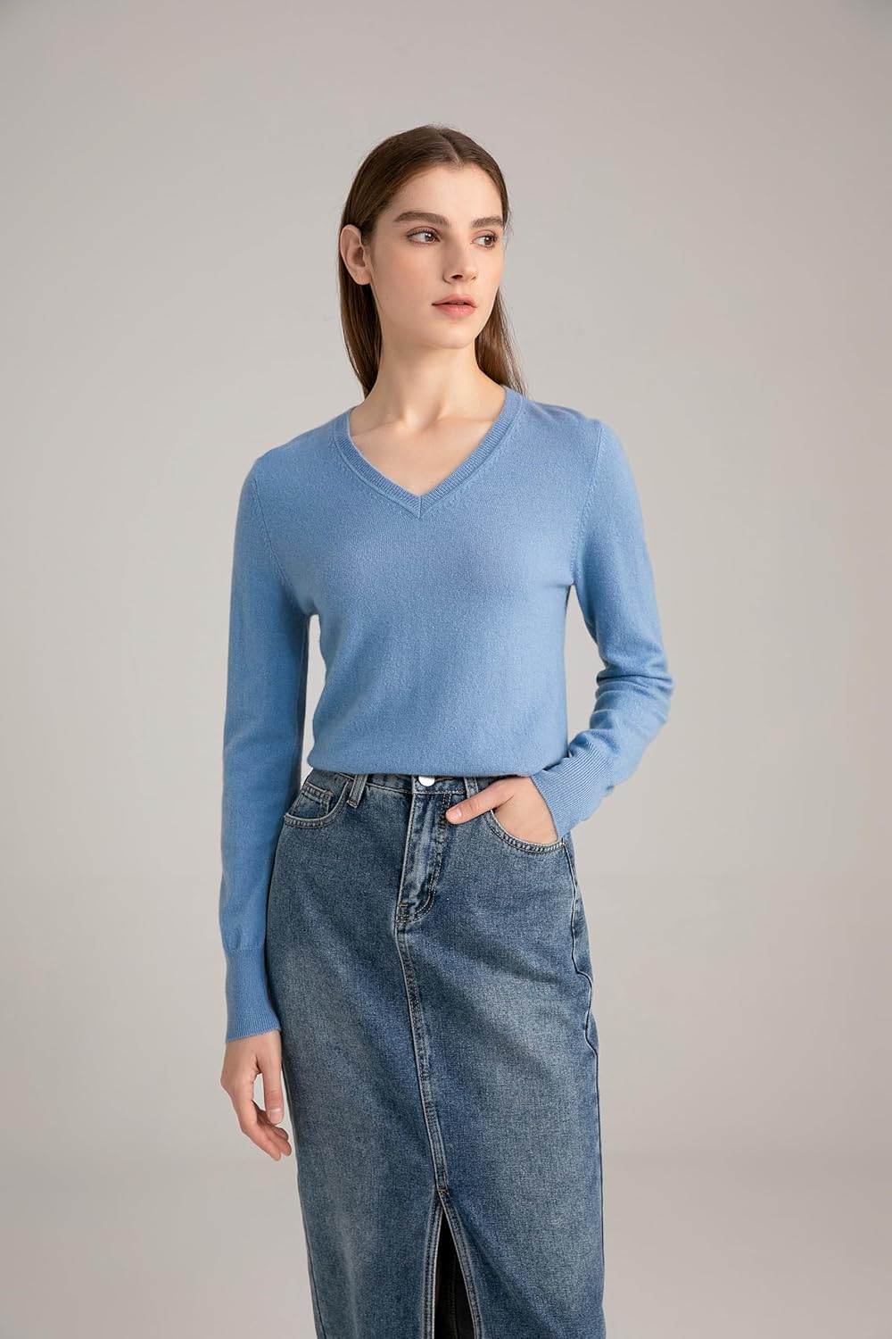 State Cashmere Women’s Essential V-Neck Sweater 100% Pure Cashmere Classic Long Sleeve Pullover - Image 4