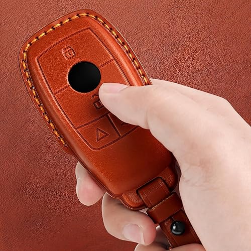 Miniatura 4 de Tukellen para Mercedes Benz Funda para llavero de cuero genuino con llavero, protector de cuero para llave compatible 2017-2023 Clase E 2018-2021