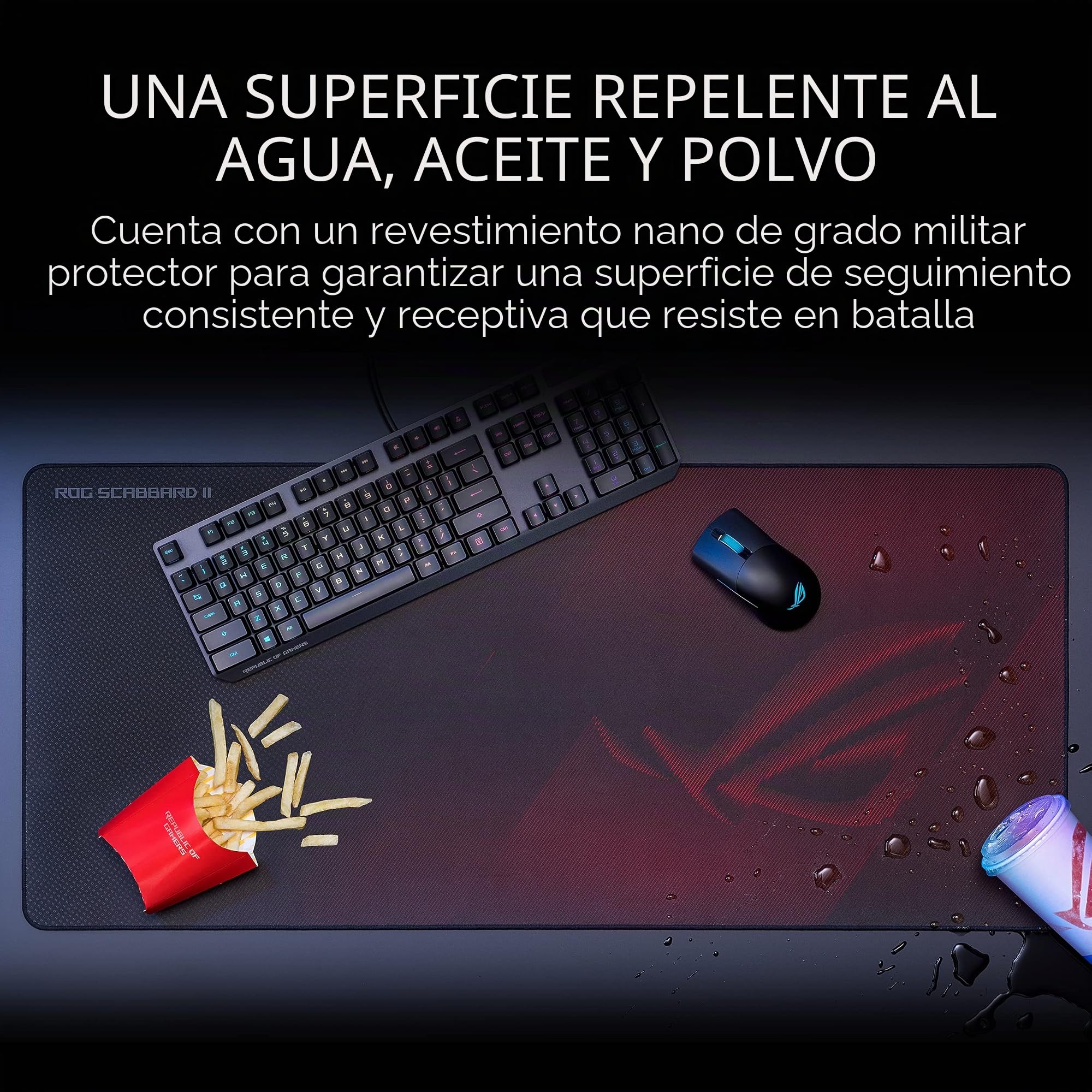 ASUS ROG Scabbard II - Alfombrilla de Mouse extendida para Juegos | Nano tecnología de Seguimiento de Deslizamiento Suave | Revestimiento Protector para Agua, Aceite, Superficie Repelente al Polvo |