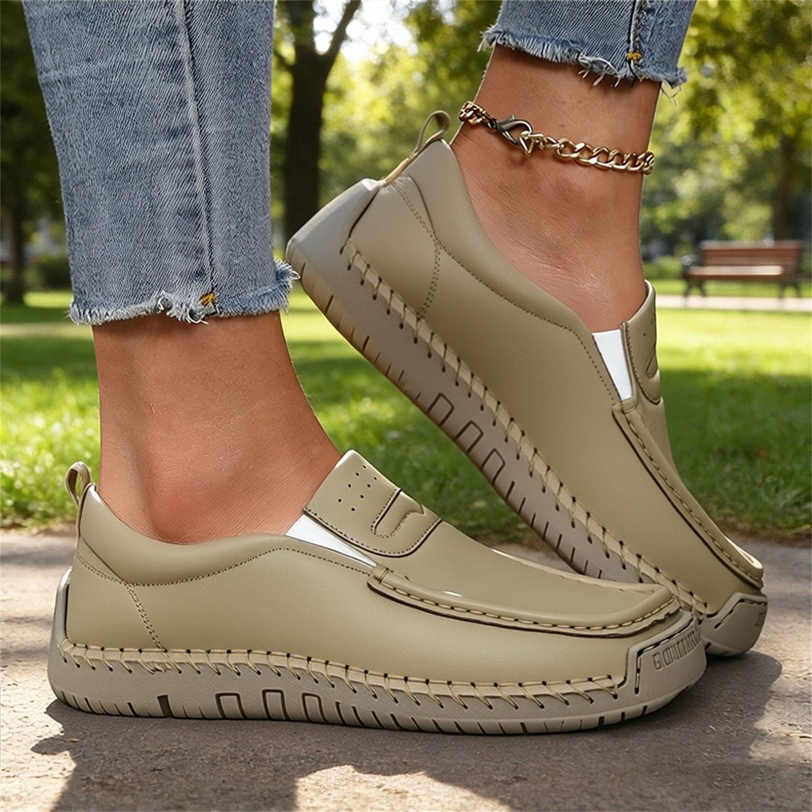 Generisch Slipper - Zapatillas de verano para mujer, de piel, planas