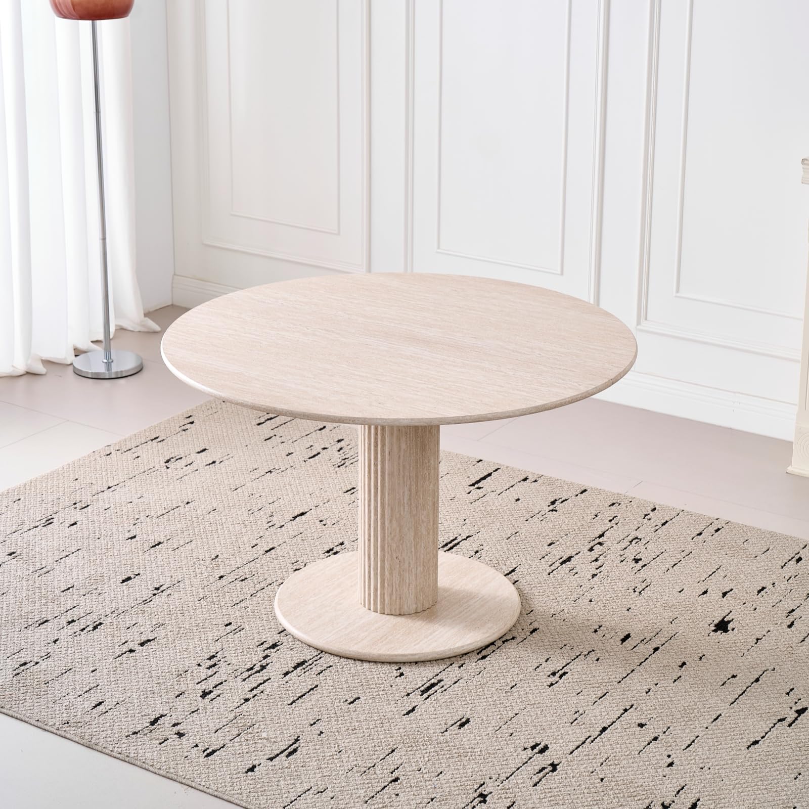 GrandCA HOME Tavolo da Pranzo Rotondo Moderno e Semplice, in Similtravertino Giallo, Diametro 115 cm, può Ospitare da 4 a 6 Persone