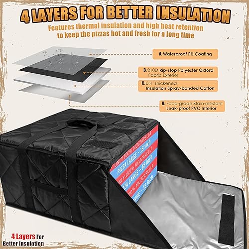 Miniatura 3 de MyLifeUNIT Bolsa de pizza para entrega, bolsa térmica para pizza y entrega de alimentos, bolsa calentadora de pizza de 20 x 20 x 10.5 pulgadas,