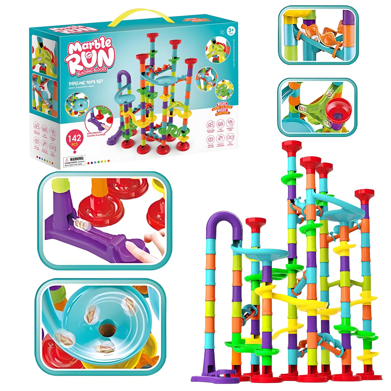 Rock Goldfish Marble Run Set - 172 Pcs STEM Learning Toy for Kids 4-8 Marble Track, Race Tracks for Kids, Marble Tower, Construction Building Blocks Toys (G21)