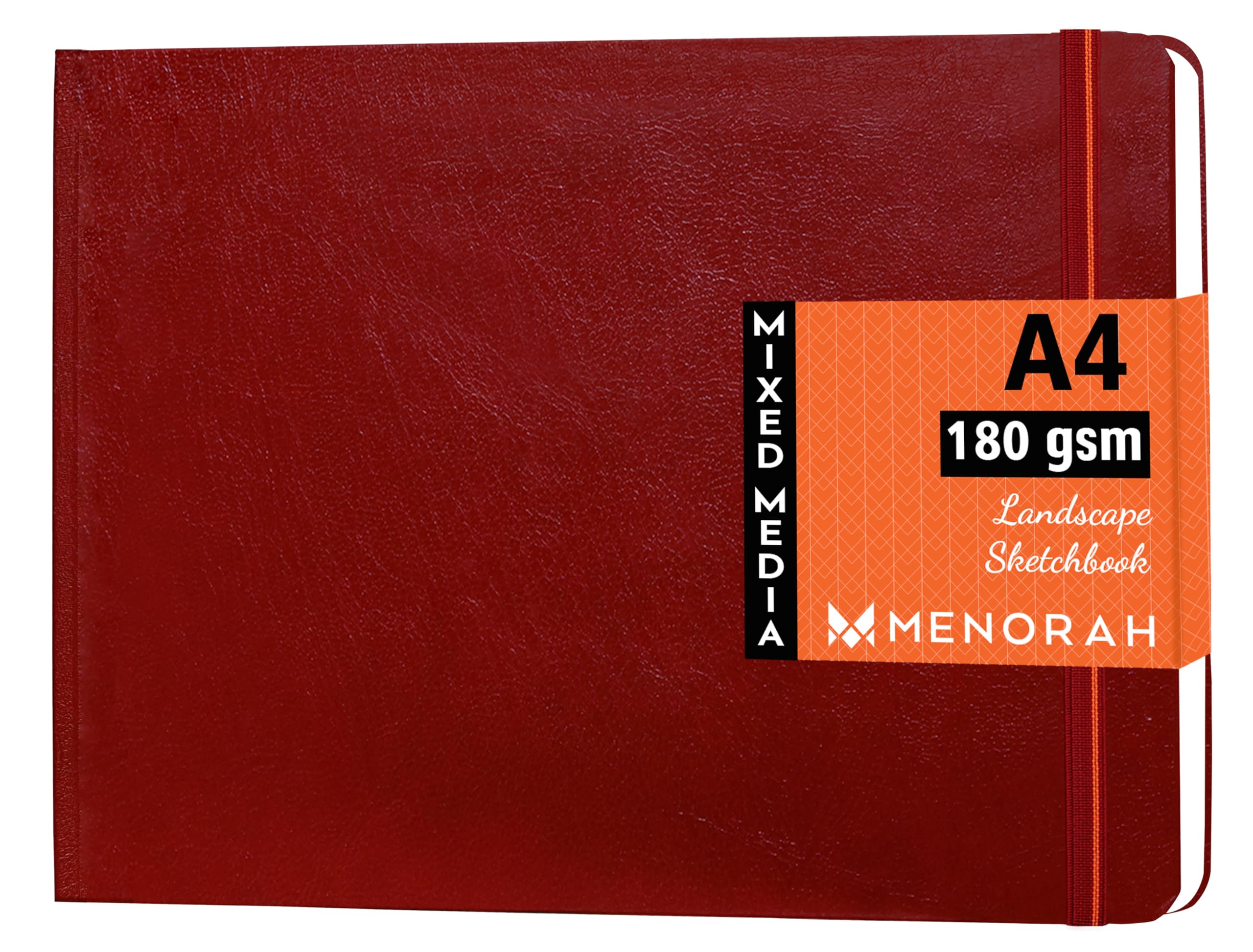 MENORAH Paper-A4 Watercolor Sketchbooks for Artists-180 GSM(100 Pages/50 Sheets)-Hard Case Bound,Drawing Book,Size(21 Cm X 29.7 Cm)-Handmade-Landscape-(Red)