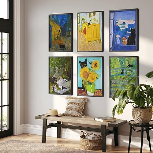 Miniatura 6 de Decoración de habitación de gato negro  Póster de gato negro famoso, póster de Van Gogh de gato negro  Lindas decoraciones de gato negro, decoración