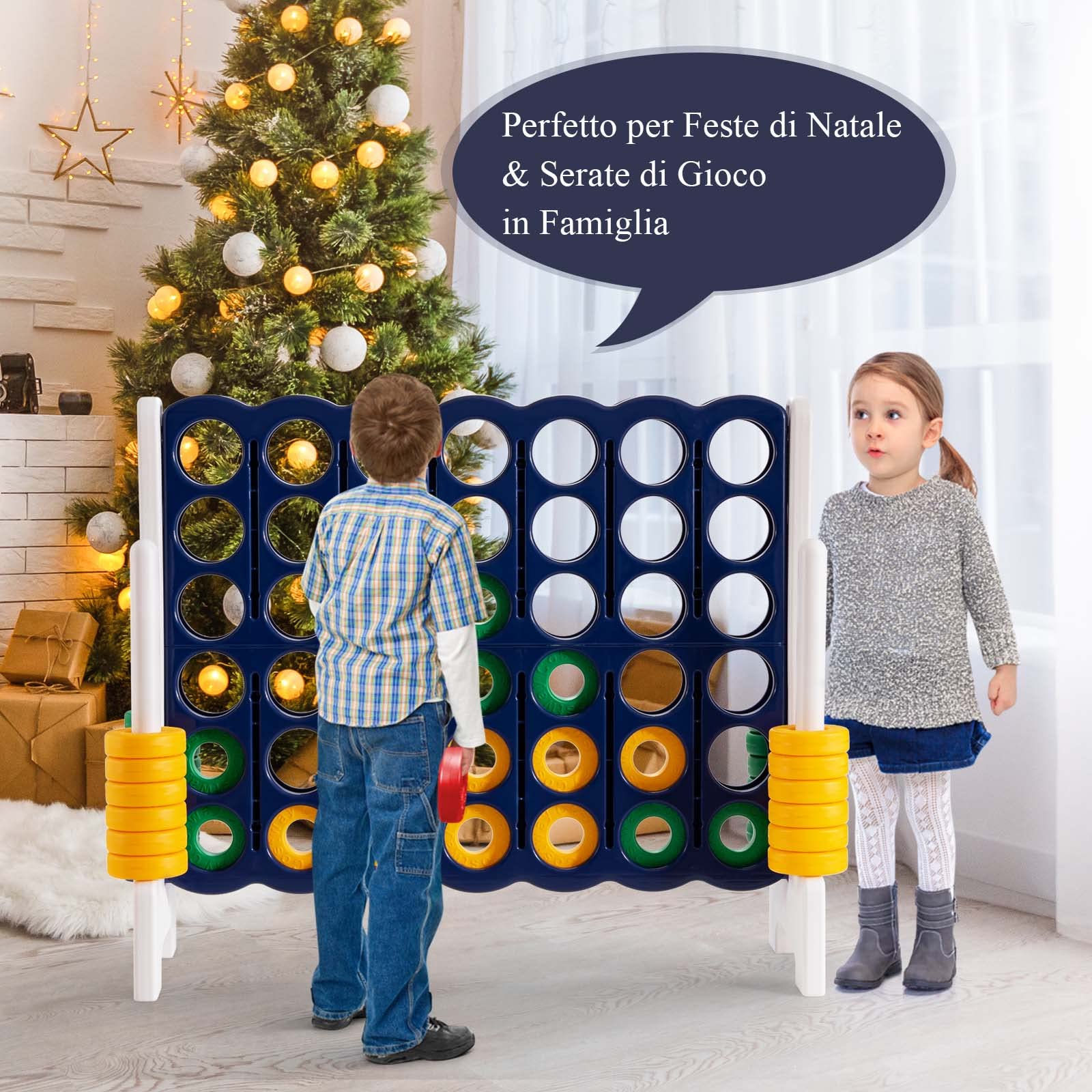 COSTWAY Forza Quattro da Interno ed Esterno da 104 cm, Forza 4 per Bambini ed Adulti con 42 Piedine, Gioco Educativo per Feste e Vacanze
