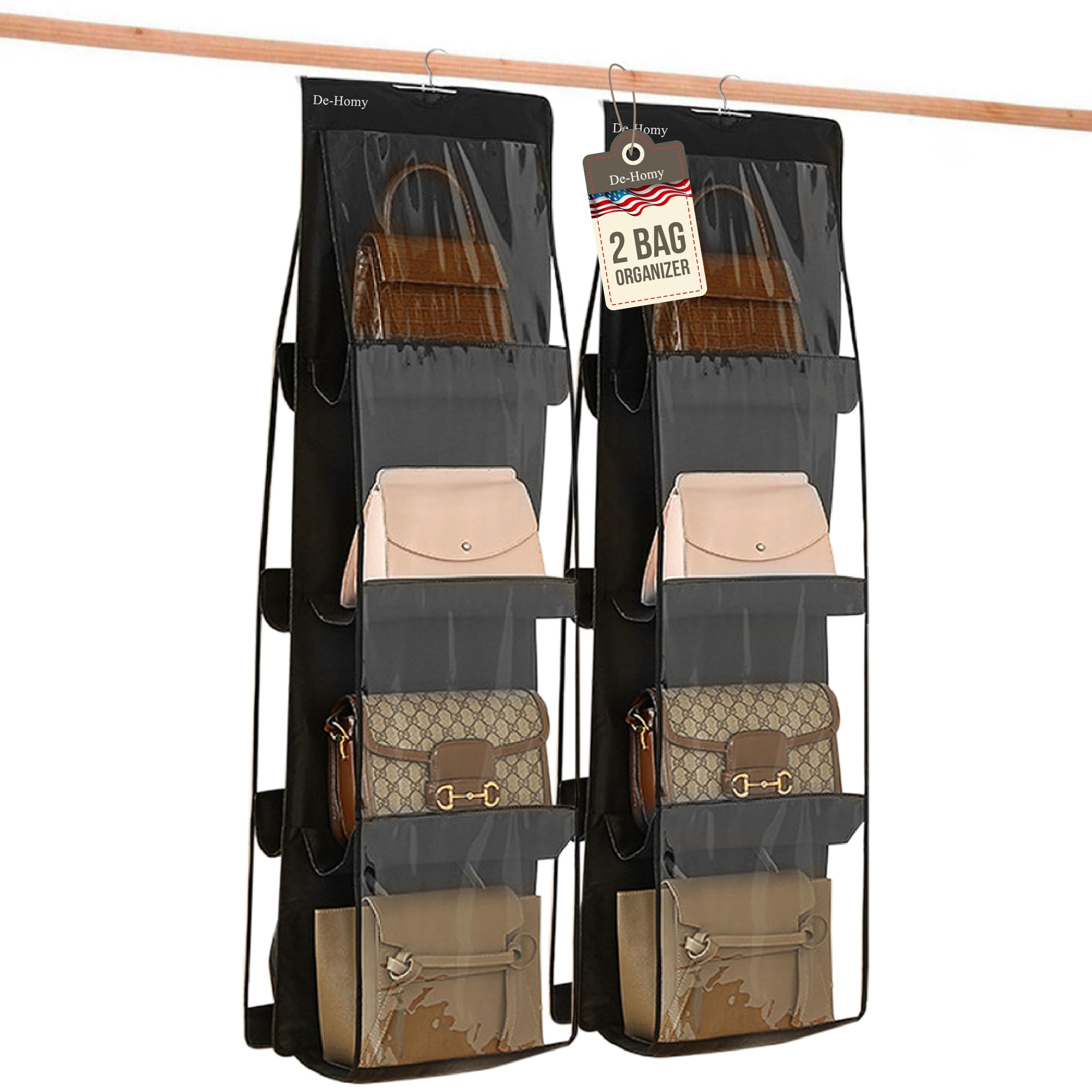 De-Homy 2-Pack handbag organizers and storage purse organizer closet organizer purse hanger organizer handbag storage bag organizer Thicken Metal Hooks (Black, Large)