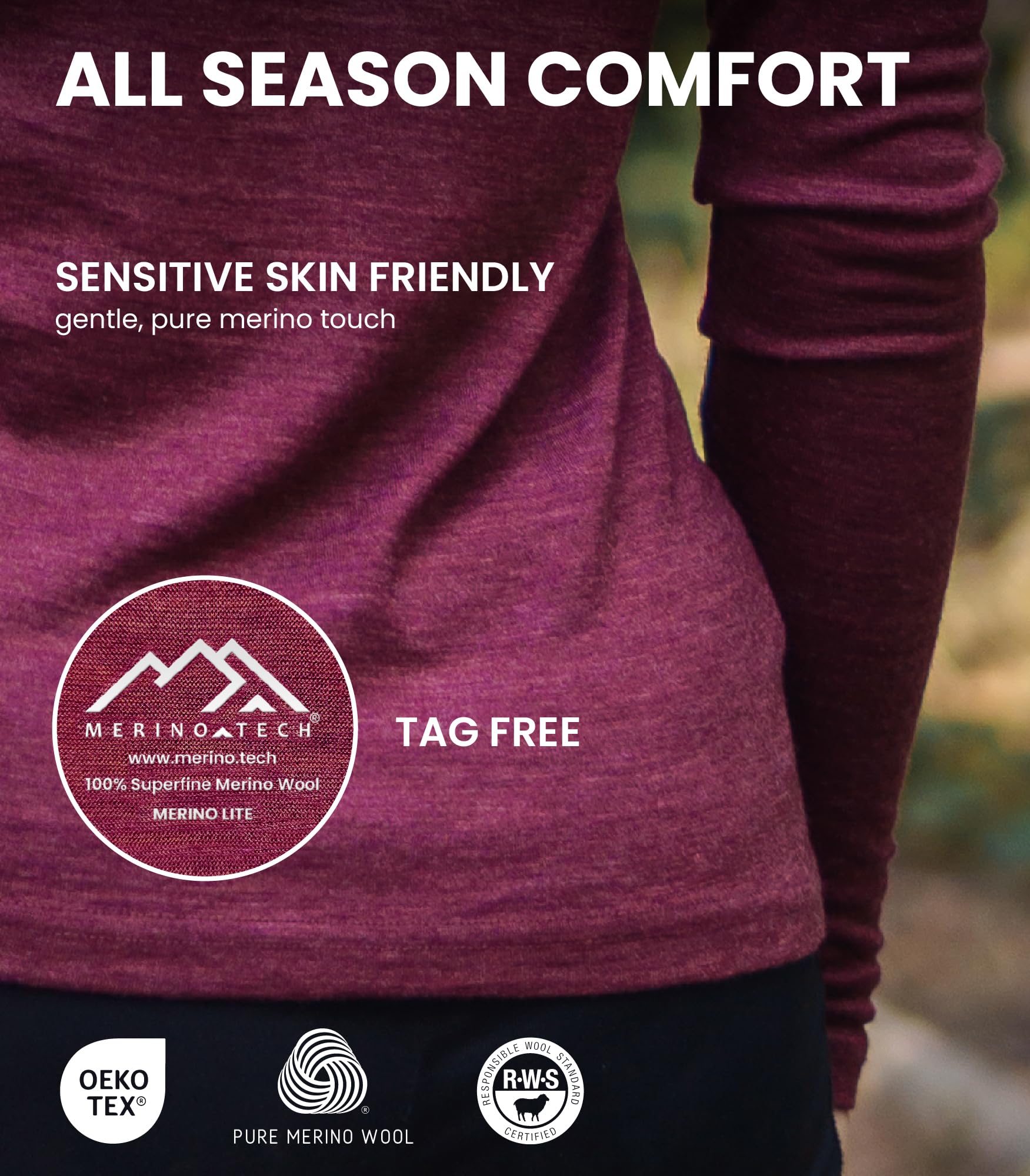 Maillot à Manches Longues 100% Laine Mérinos pour Femme - sous-Vêtement Thermique