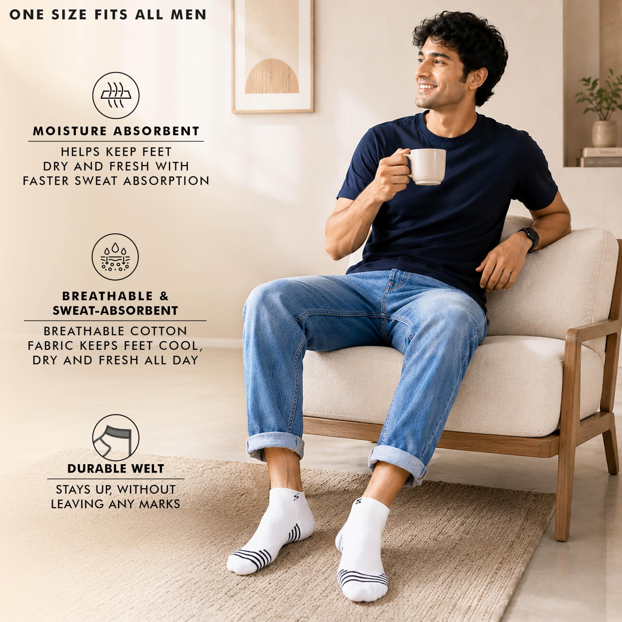 Supersox Ankle Length Sports Socks for Man | Combed Cotton | Moisture Absorbent & Anti-Odour | Durable Welt for Secure Fit | Multi Colour | Ideal for Gym & Sports | Pack of 3 1