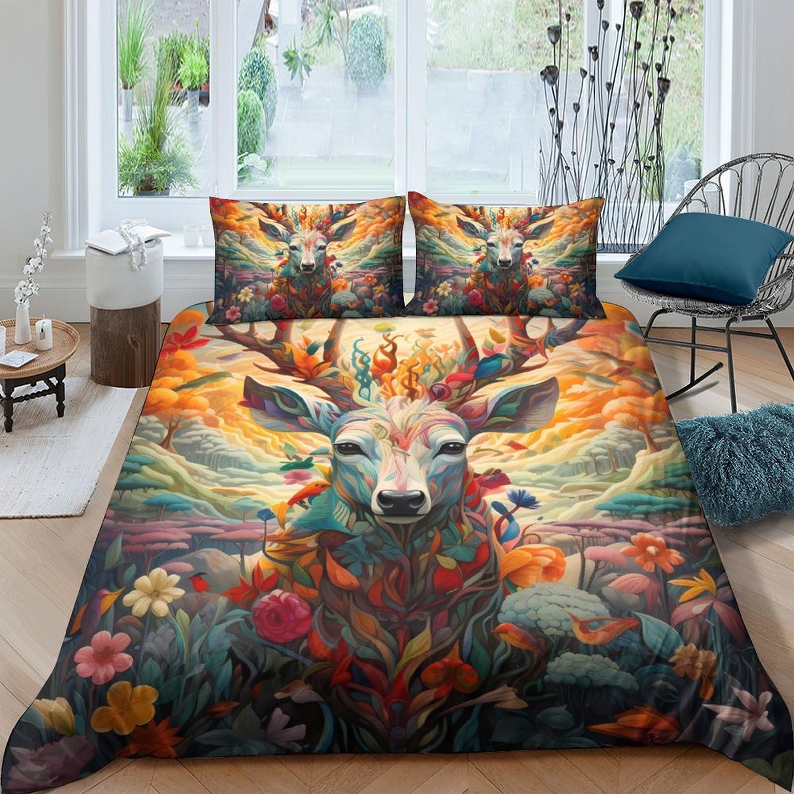 3D Printed Deer Quilt Cover, Microfiber Duvet Cover Hidden Zipper for Home