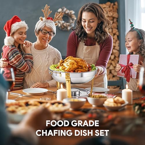 Miniatura 2 de WILPREP Recipientes Calentadores para Bufé, Paquete de 4 Juego de Recipientes Calentadores Redondos de 5 Cuartos de Galón con Marcos Plegables y 5