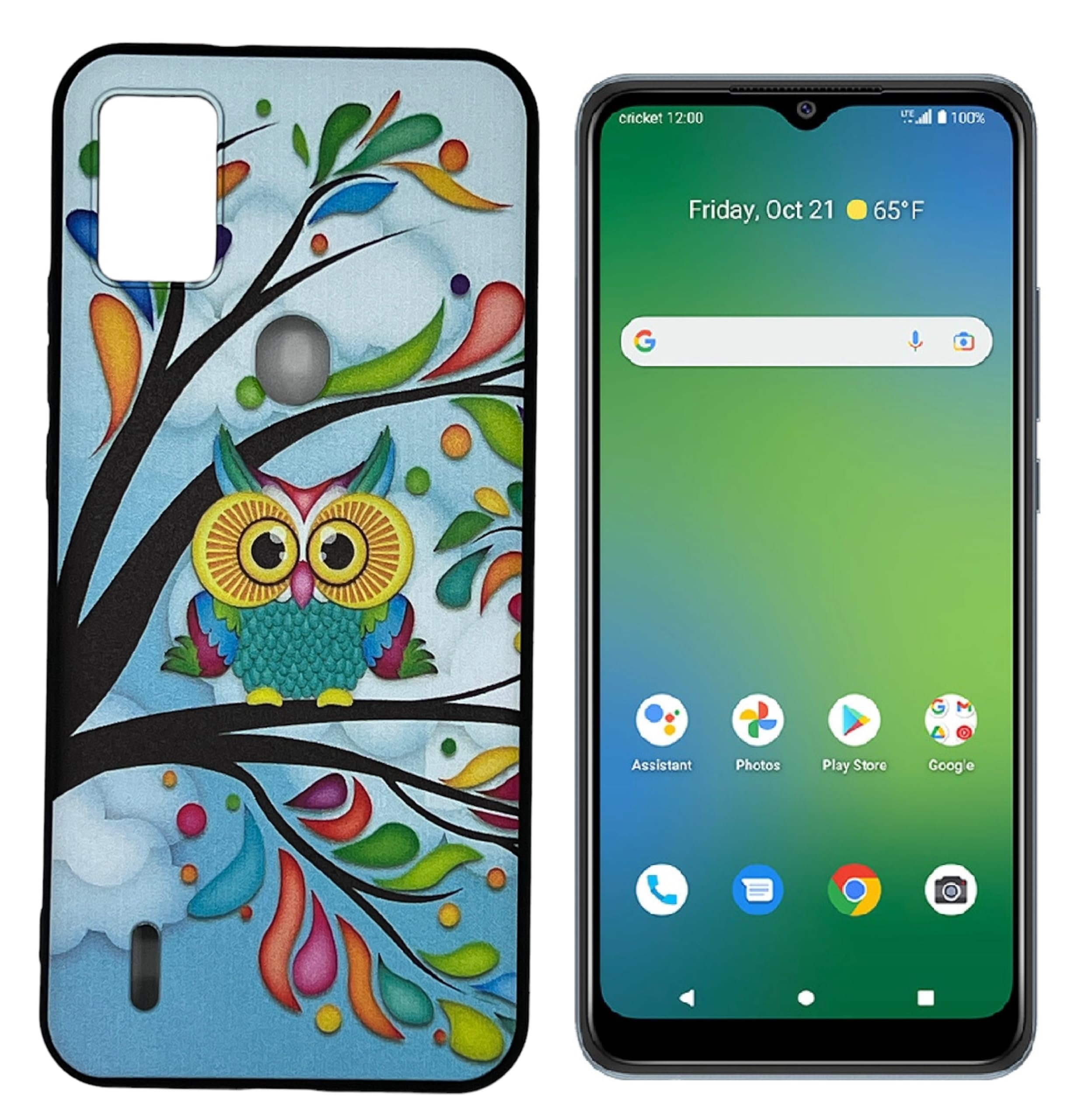 PT Slim TPU Flexible Cover Cell Phone Case for Cricket Icon 5 + Gift Stand (Owl)